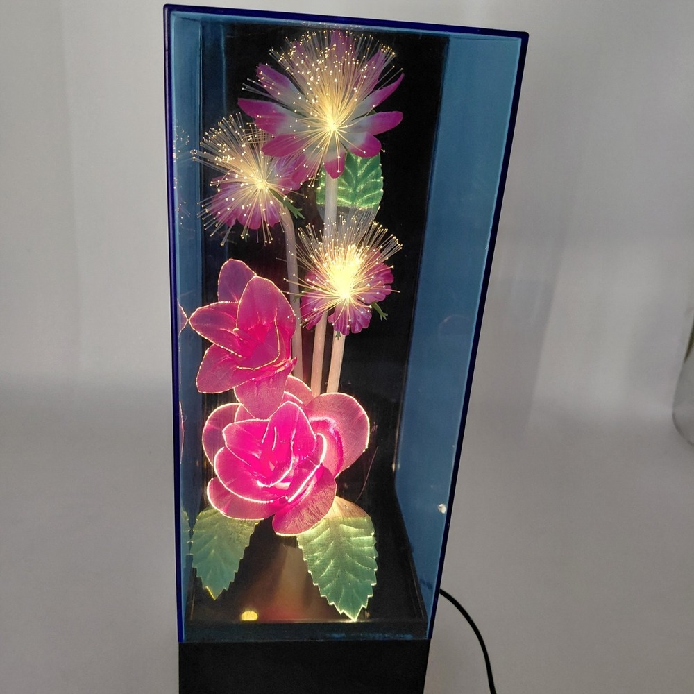 Vtg 80s Fiber Optic Flower Light Lamp 14" Music Box Works Retro Eclectic Floral